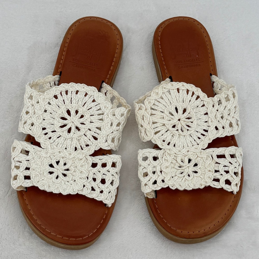 Jellypop Tamina Cream White Crochet Boho Slide Sandals Womens 8.5 M Flat Shoes
